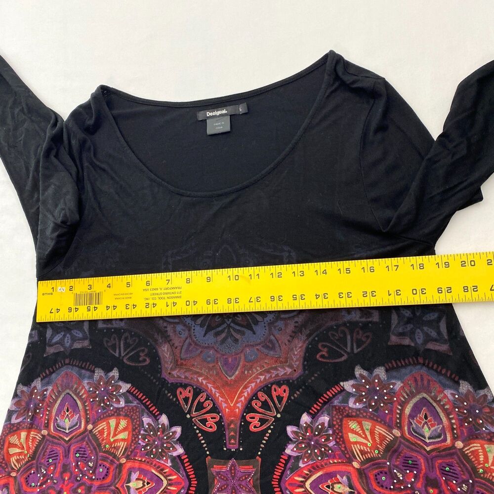Desigual Whimsigoth Top Blouse Tattoo Boho Flowy Womens Large Black Red Fairy - Picture 12 of 13